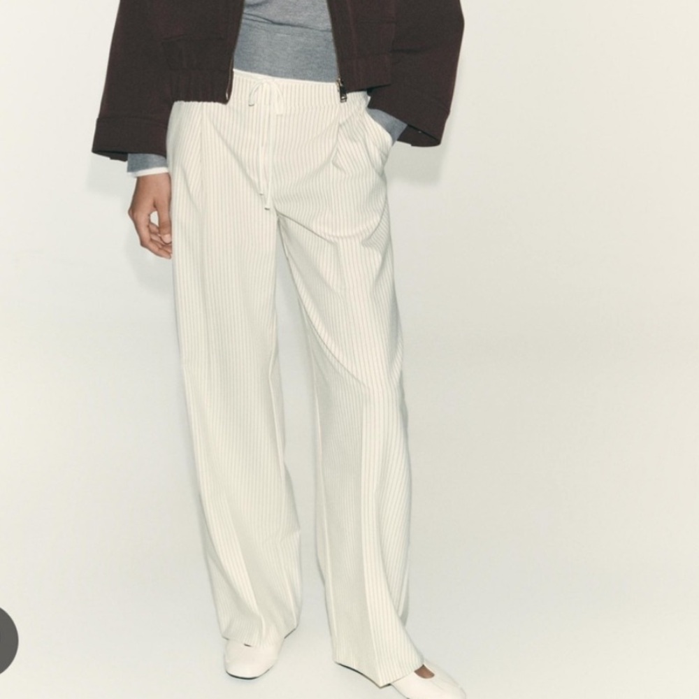 Zara Wide Leg Drawstring Pants in Off-White